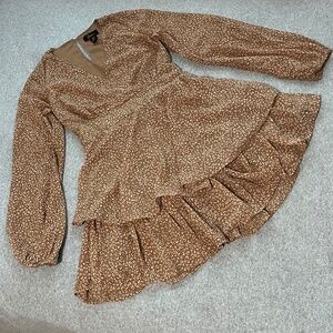 Japna Mini Flirty Dress XS Tiered Tan Easter Hoco Dance